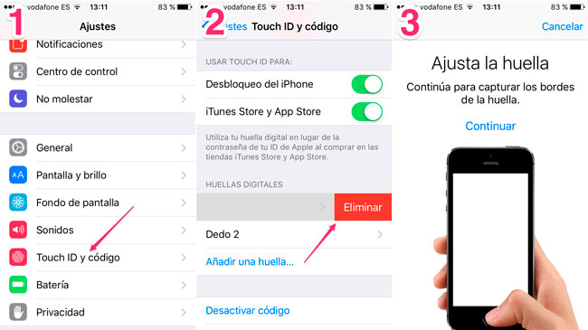 Borrar huellas Touch ID