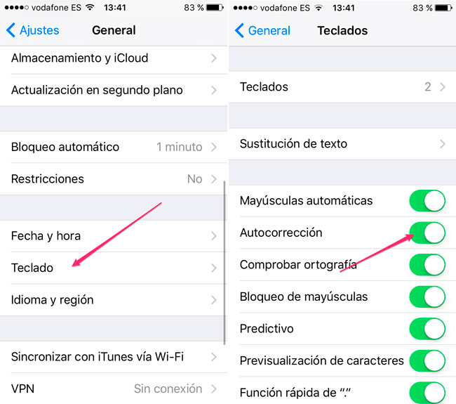 Desactivar corrector iPhone