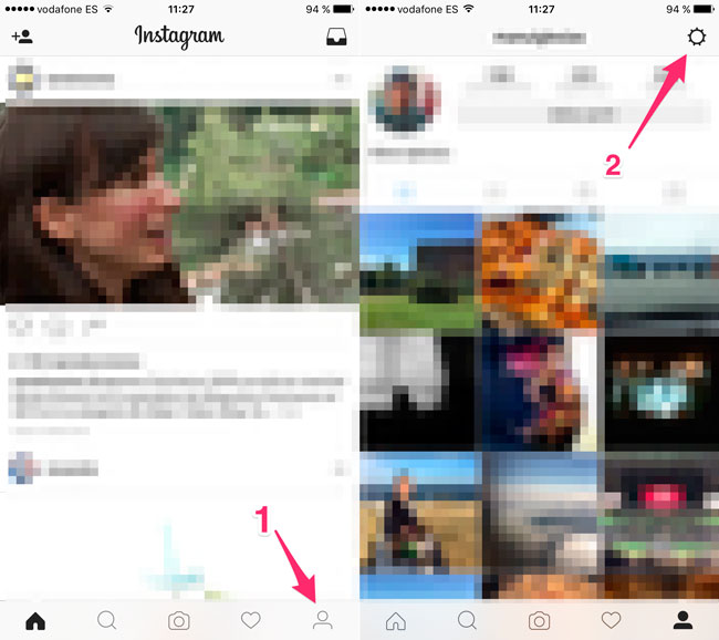 Acceso a las opciones de Instagram