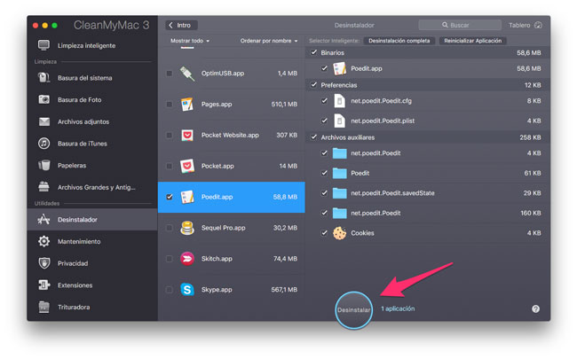 Desinstalar con CleanMyMac 3