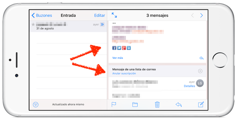 Vista de conversaci&oacute;n Mail iOS 10