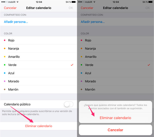 Eliminar calendario