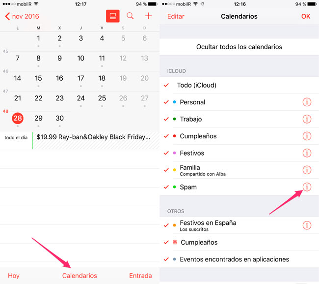 Lista de calendarios