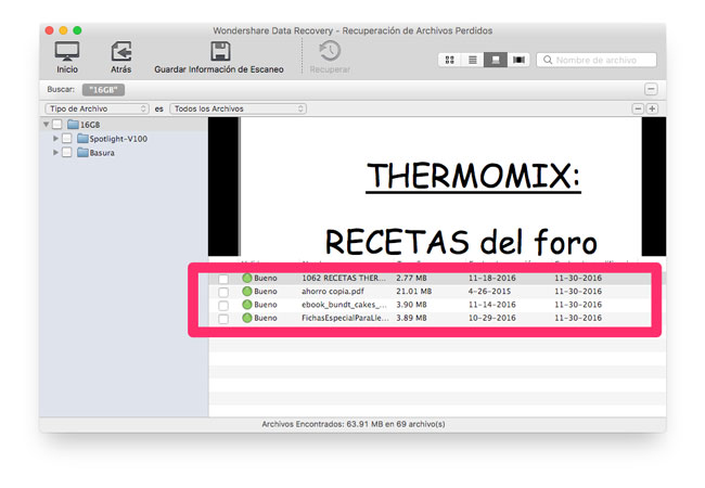 Archivos recuperables