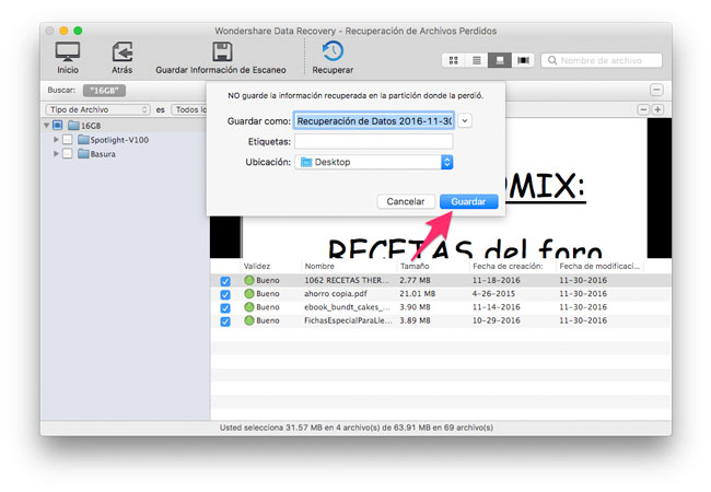 Guardar archivos recuperados