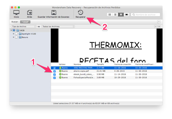 Seleccionar archivos a recuperar